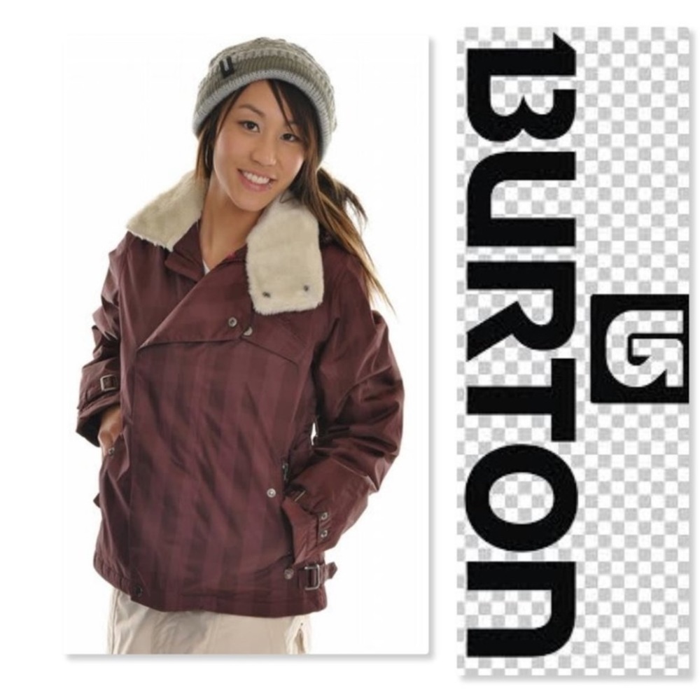 Burton Maroon Ski Jacket with Cream Faux Fur Collar